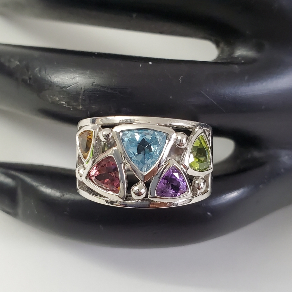 Watch Video / Platinum Sterling Silver 925 Gemstone Geometric Ring